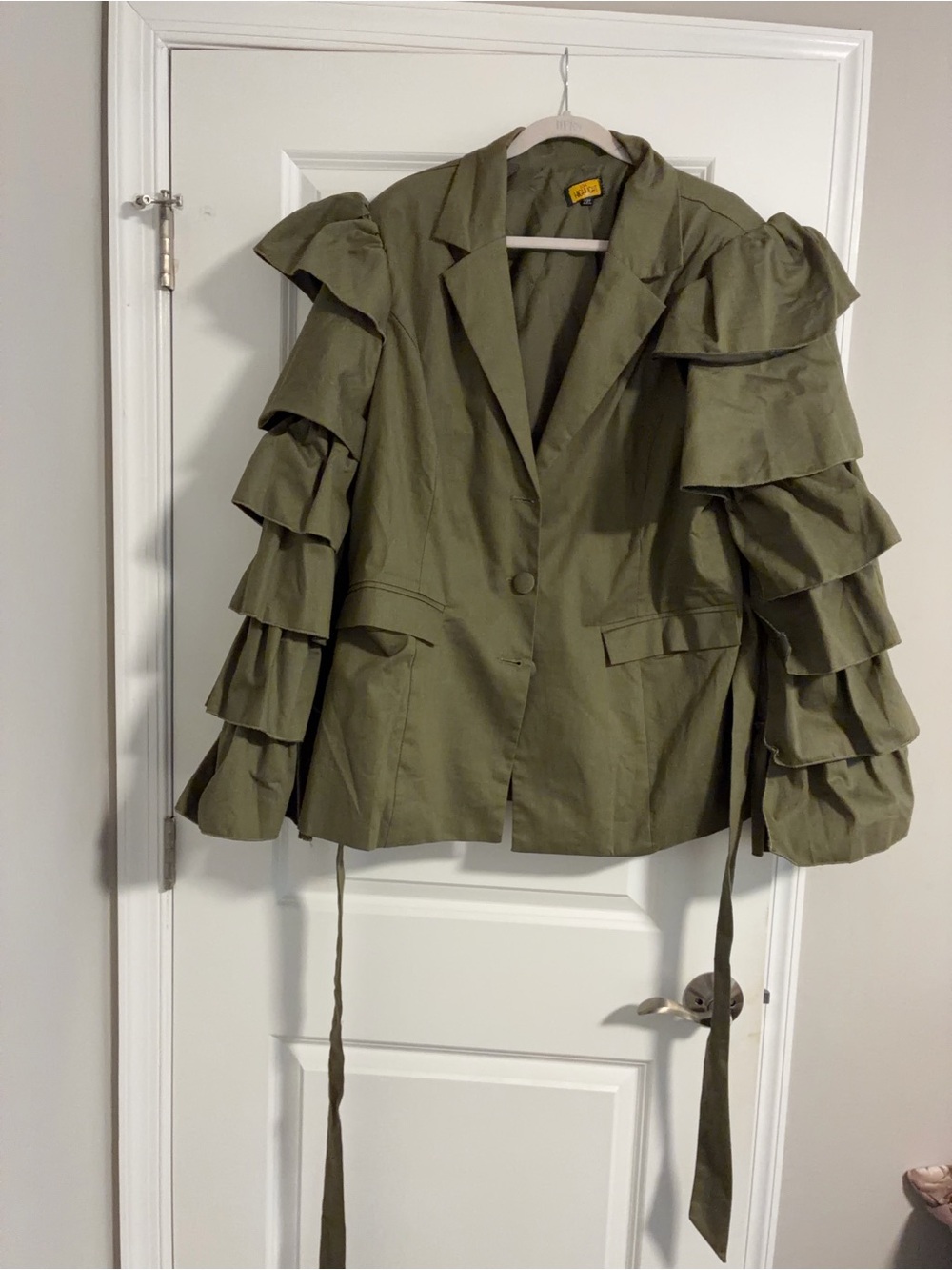 Olive Green Ruffle Sleeve Blazer Jacket
